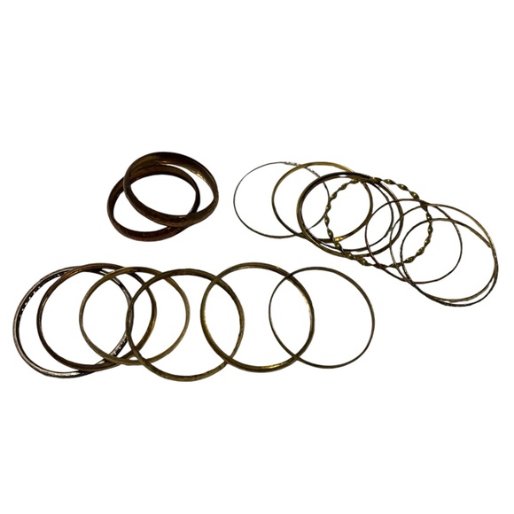Jewelry - Fashion Metal Bangle Bracelets 15 Pieces Brass Gold Neutral Tone